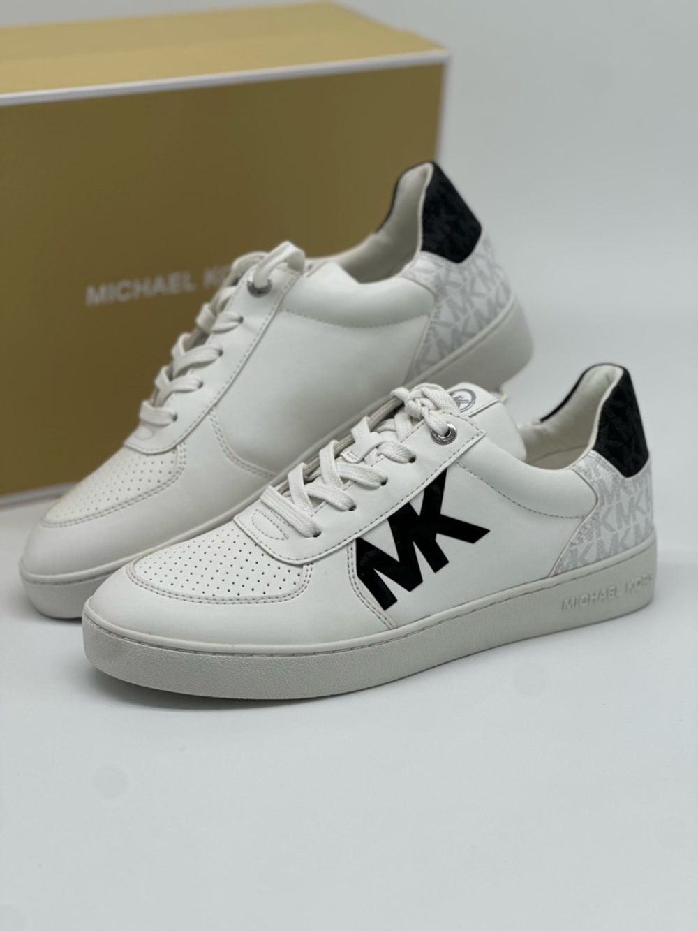 Michael Kors White Sneakers with Black MK Logo